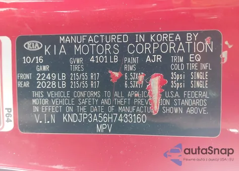 2017 Kia Soul + z USA, uszkodzony, nr VIN KNDJP3A56H7433160